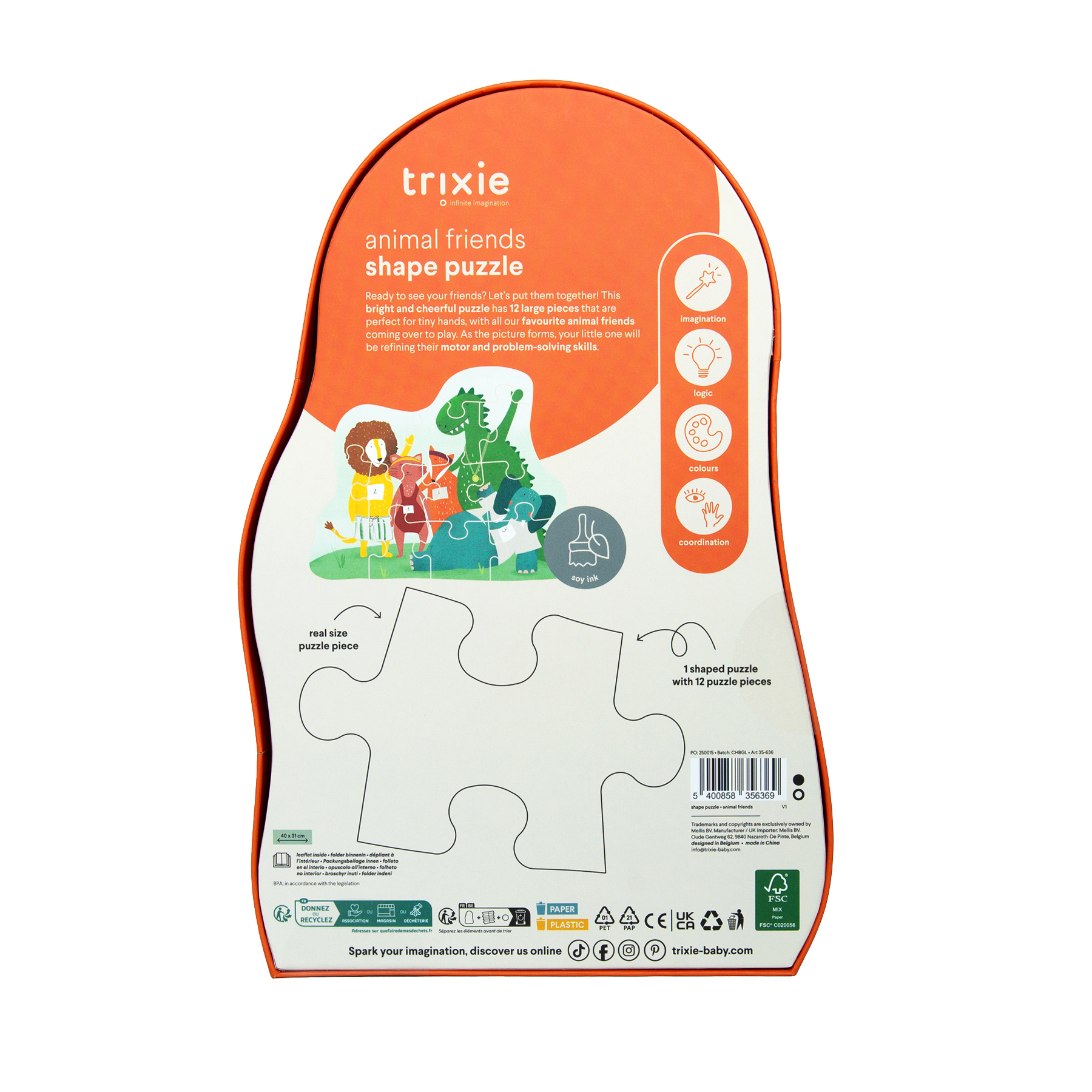 Shape puzzle - Animal friends - 12 pcs